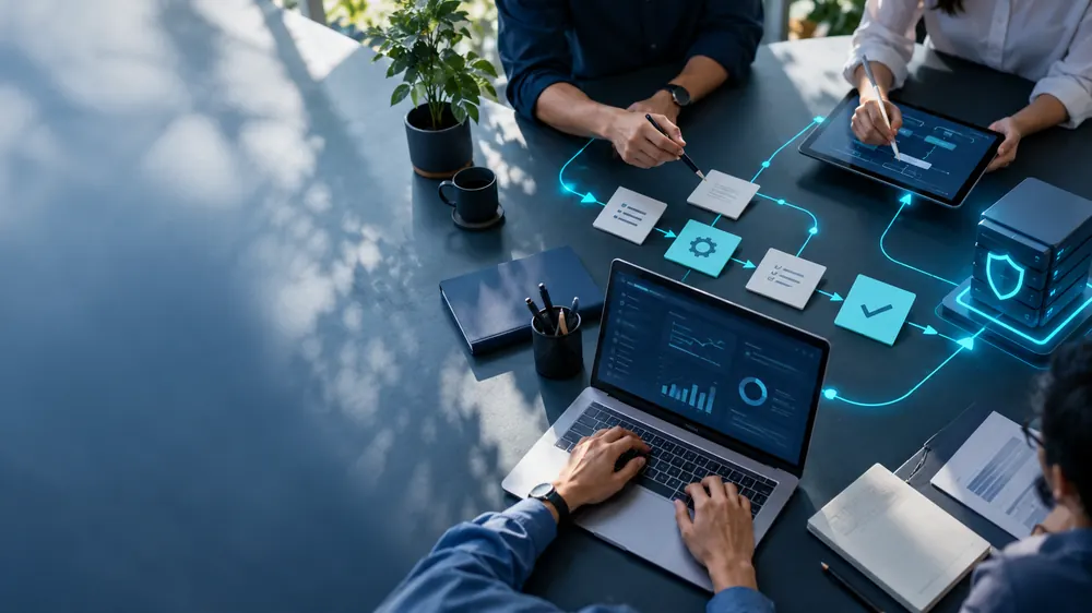 People connecting workflow planning, collaboration and protected systems