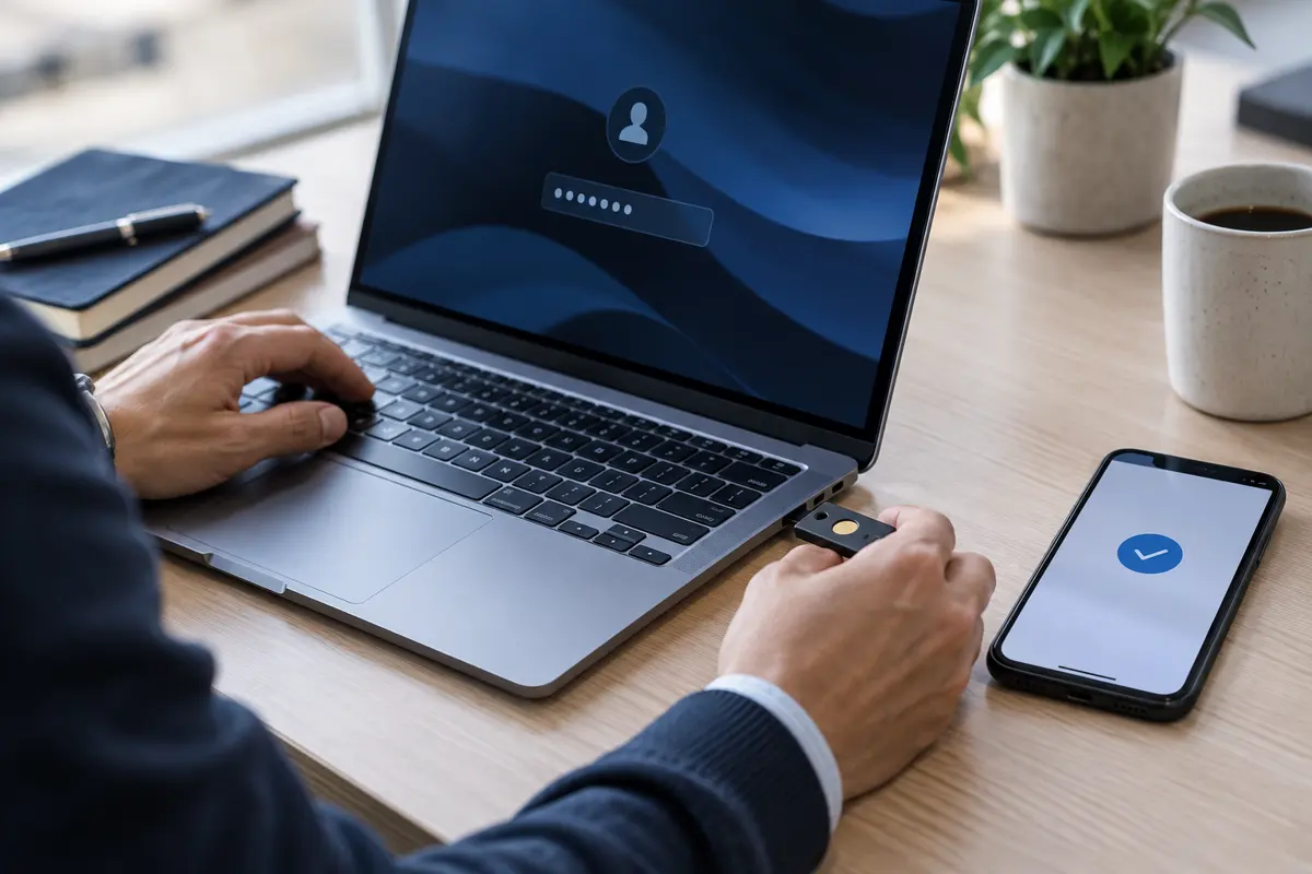 Employee signing in with a physical security key
