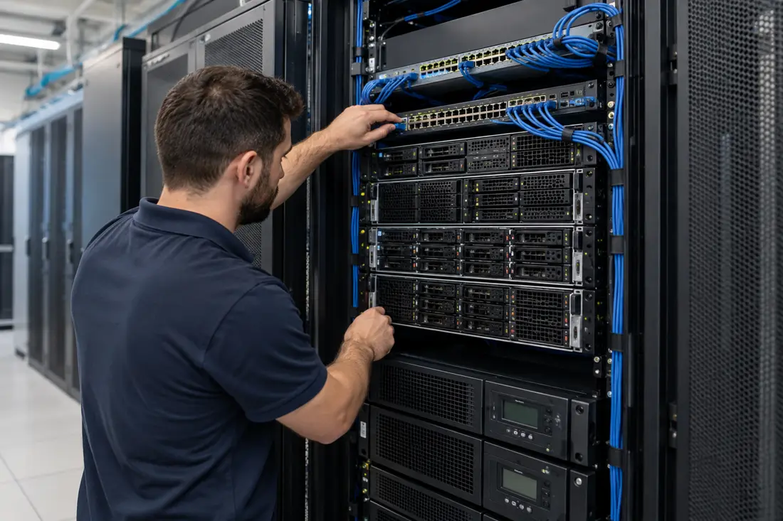 Technician working on enterprise infrastructure