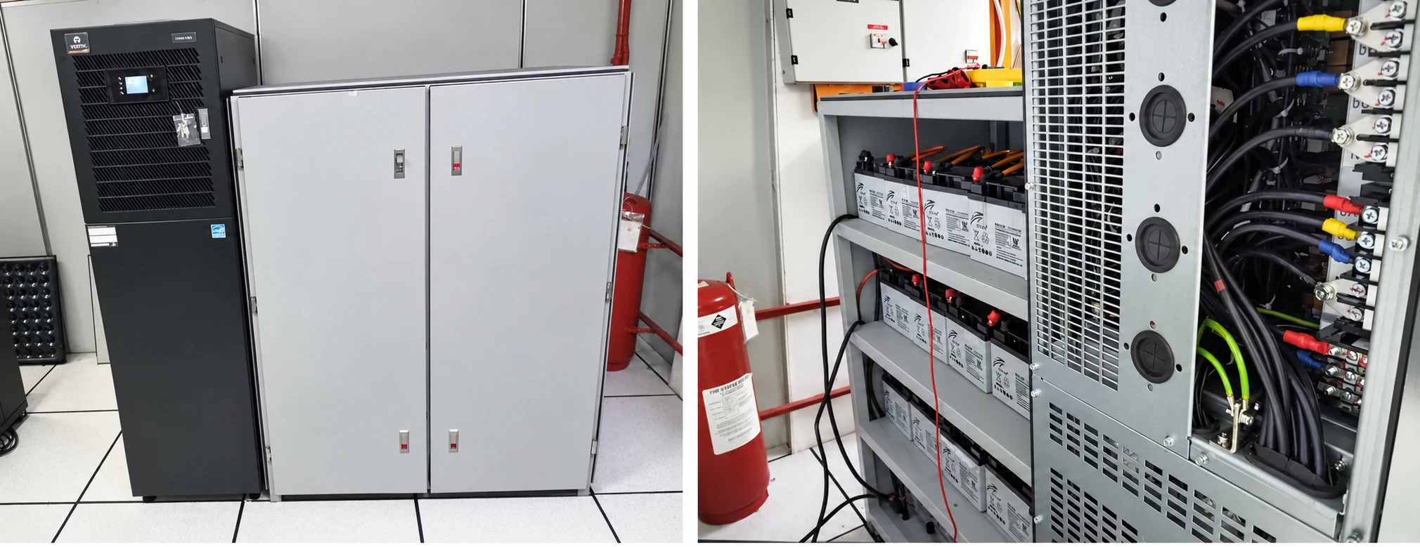 UPS and battery cabinets in a completed installation